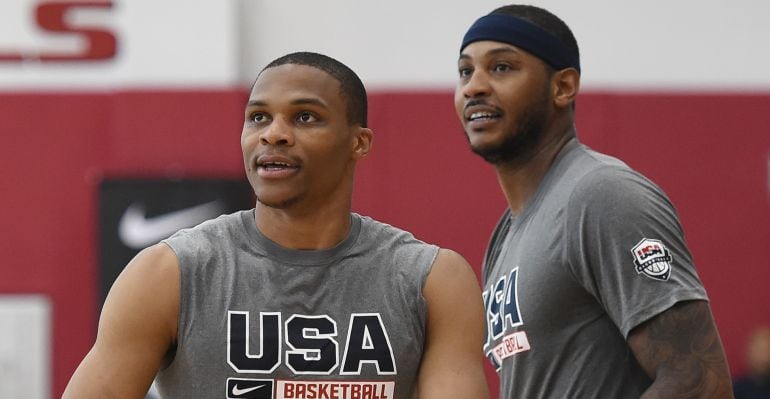 Westbrook y Carmelo, durante un entrenamiento con la selección de Estados Unidos