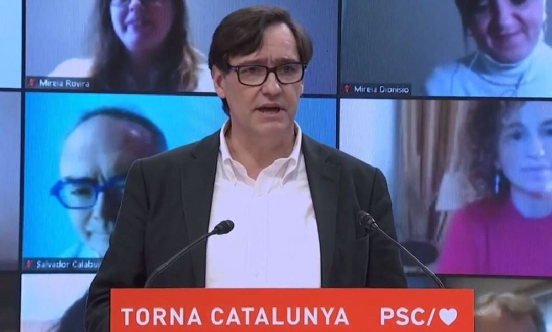 Salvador Illa en su primer acto de la precampaña en Cataluña.