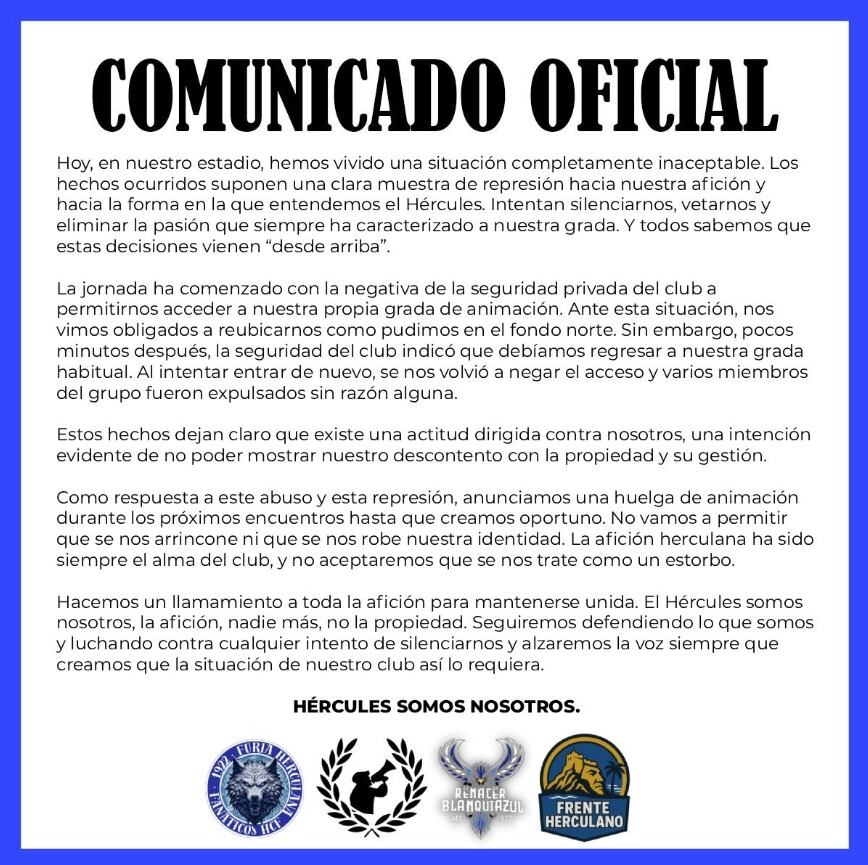 Comunicado aficionados del Hércules CF