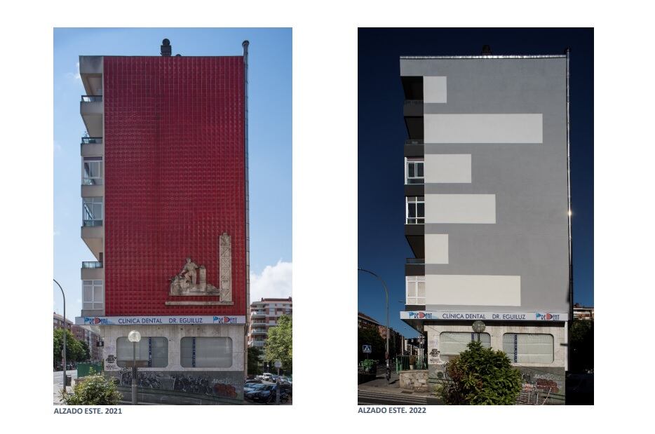 Antes y después de la fachada del edificio de la Avenida Santiago