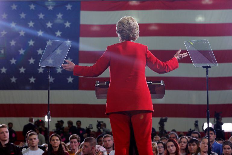 La candidata demócrata, Hillary Clinton, en un mitin en la Kent State University