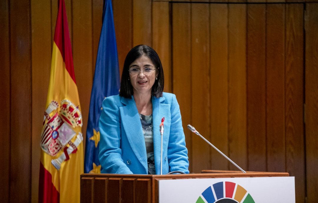 La ministra de Sanidad, Carolina Darias, en el acto institucional que se celebró en el Ministerio por el Día Mundial contra el Sida.