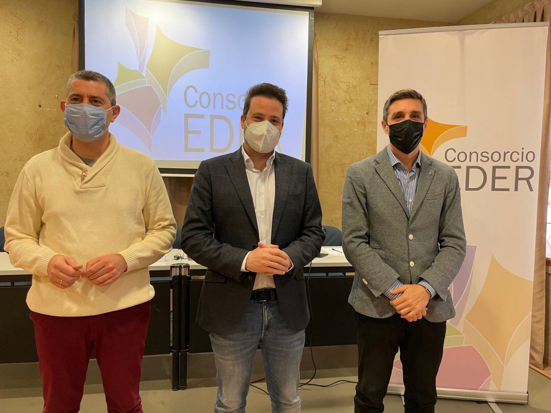 Eusebio Sáez, Alejandro Toquero y Sergio Villana en la presentación del plan de actuación para 2021 de Consorcio Eder