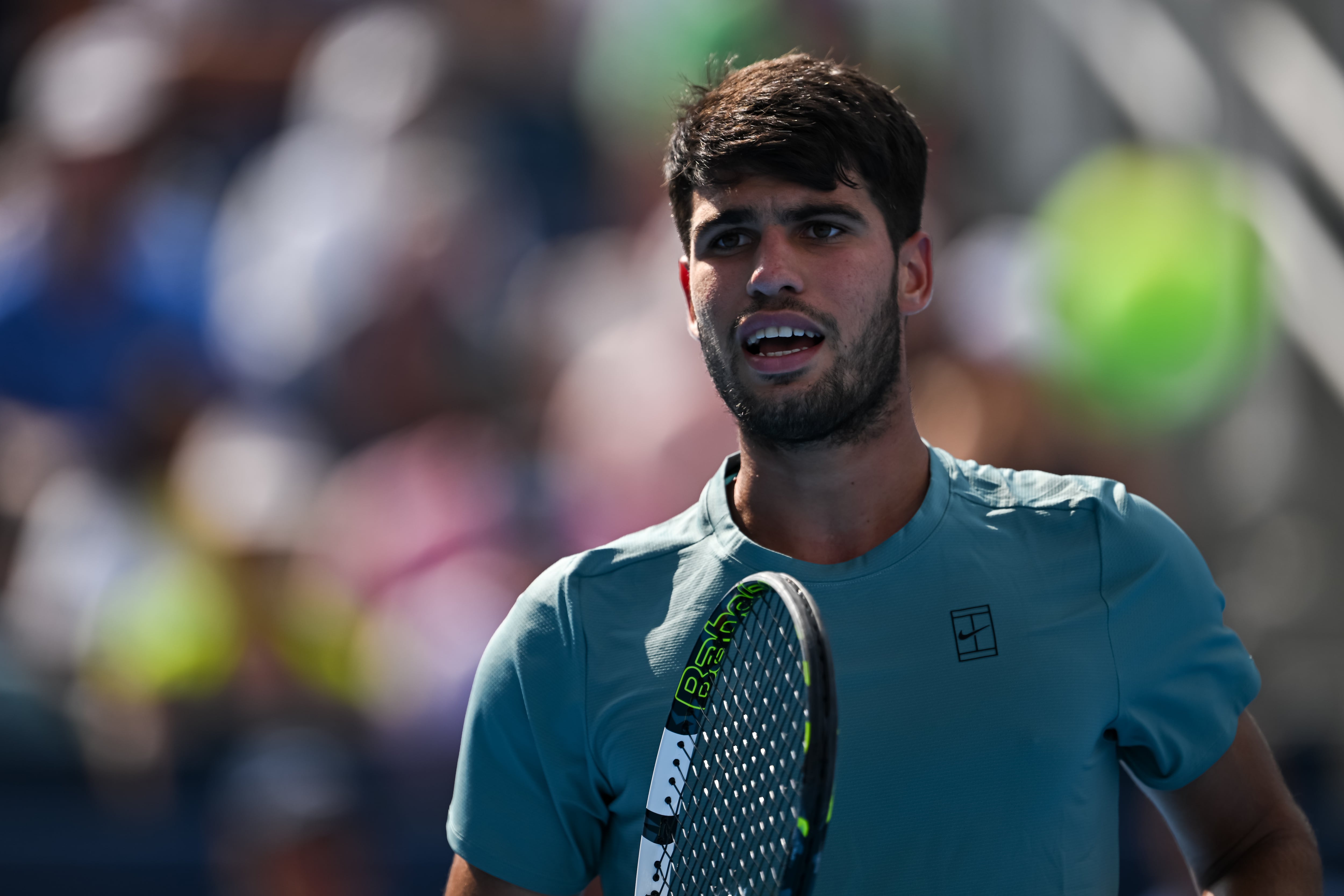 Carlos Alcaraz, en su partido ante Rublev en el Masters de Cincinnati