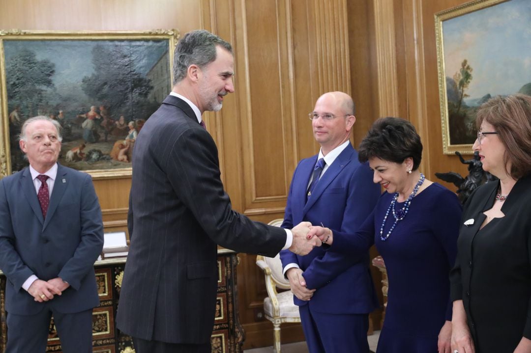 Imagen de la recepción del Rey a la junta directiva de la Confederación Española de Cascos Históricos 