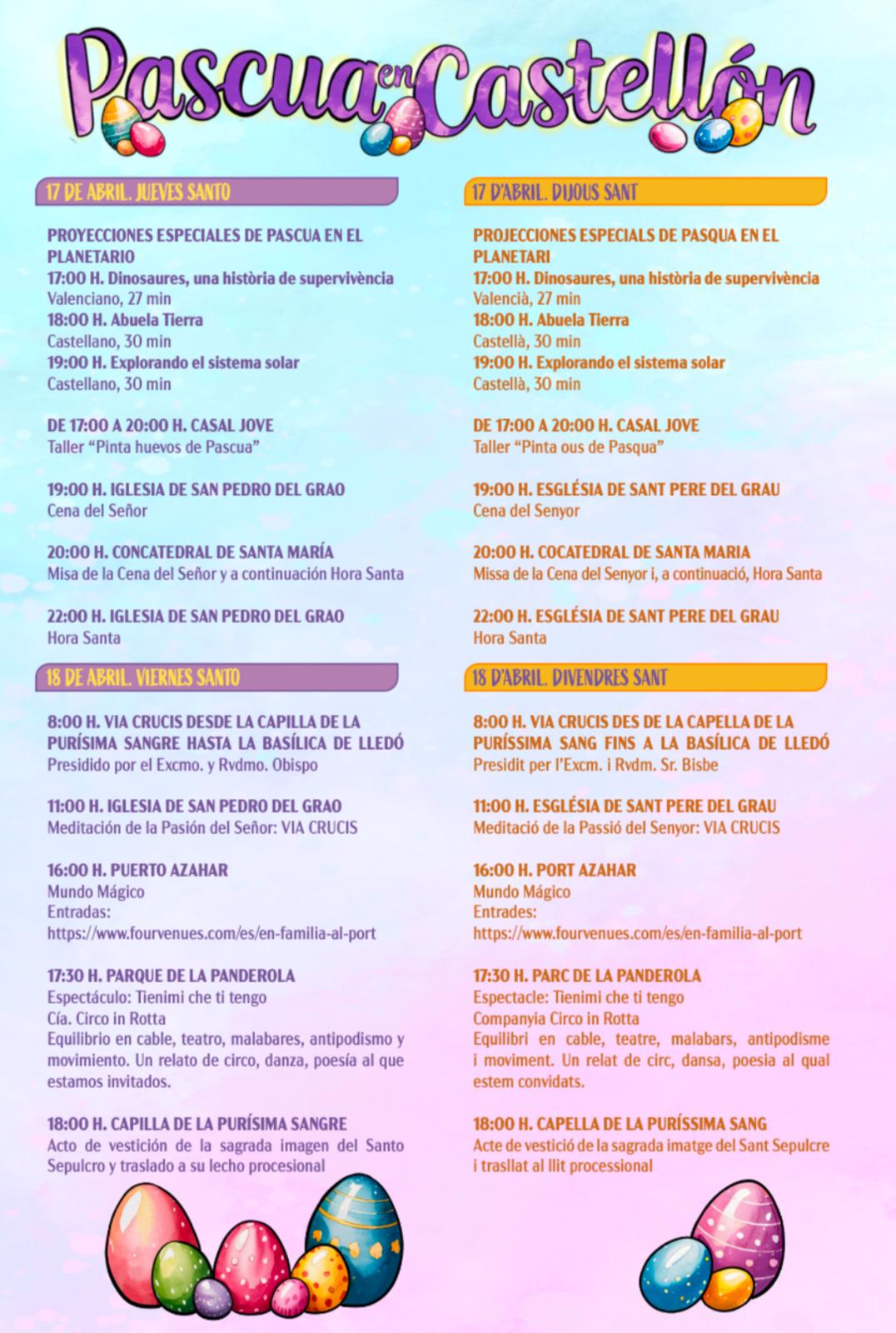 Programación de actos gratuitos para Semana Santa y Pascua en Castellón