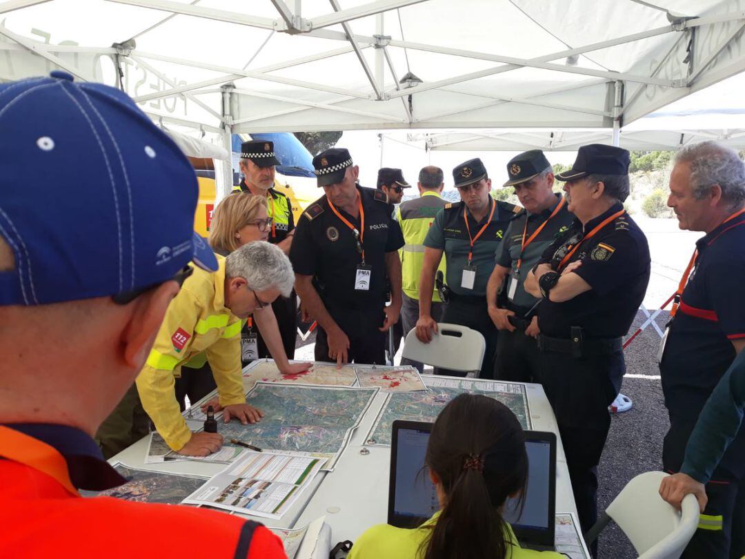 Operativos del INFOCA y de las fuerzas y cuerpos de seguridad del Estado, en el simulacro celebrado esta pasada semana en Los Villares
