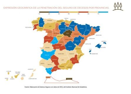 Mapa del coste de los seguros de decesos por provincias (consulta los datos en la página 184).