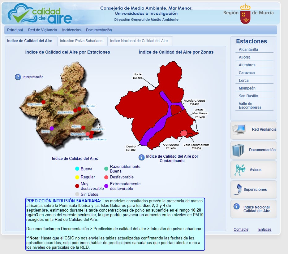 Calidad del aire en la Región de Murcia