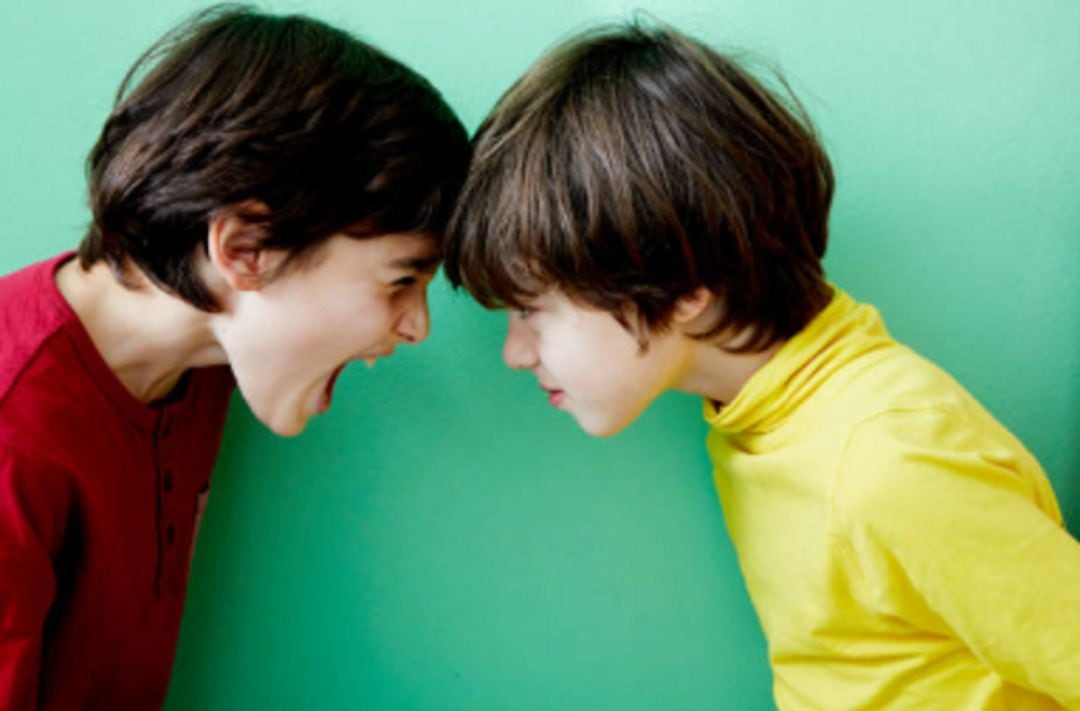 Dos niños discuten y se gritan mútuamente
