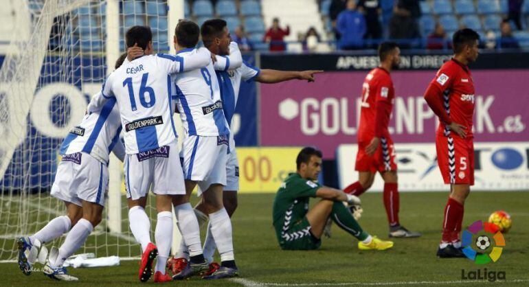 Els jugadors del Leganés celebren el gol de la victòria.