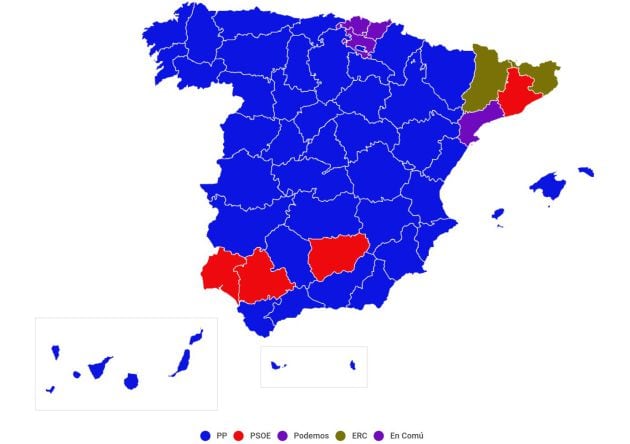 Resultados electorales de 2016: primera fuerza por provincias.