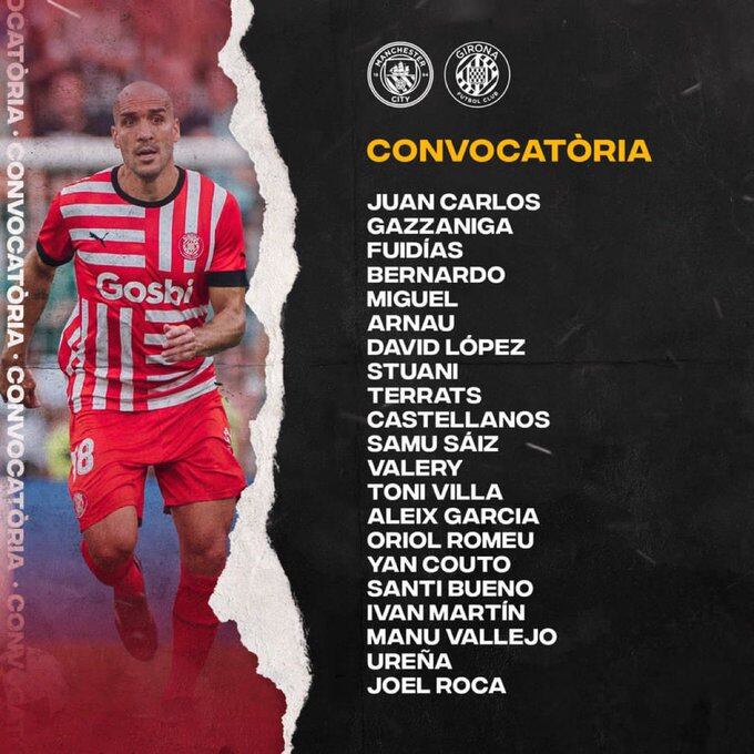 La convocatòria del Girona per viatjar a Manchester.