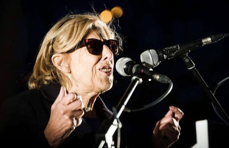 La candidada a la alcaldía de Madrid por Ahora Madrid, Manuela Carmena, durante el mitin de cierre de campaña.