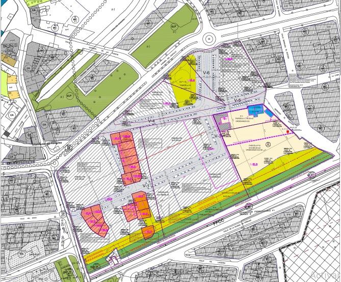Las parcelas en color rojo son un ejemplo de las concedidas a los pequeños propietarios que coinciden con viales