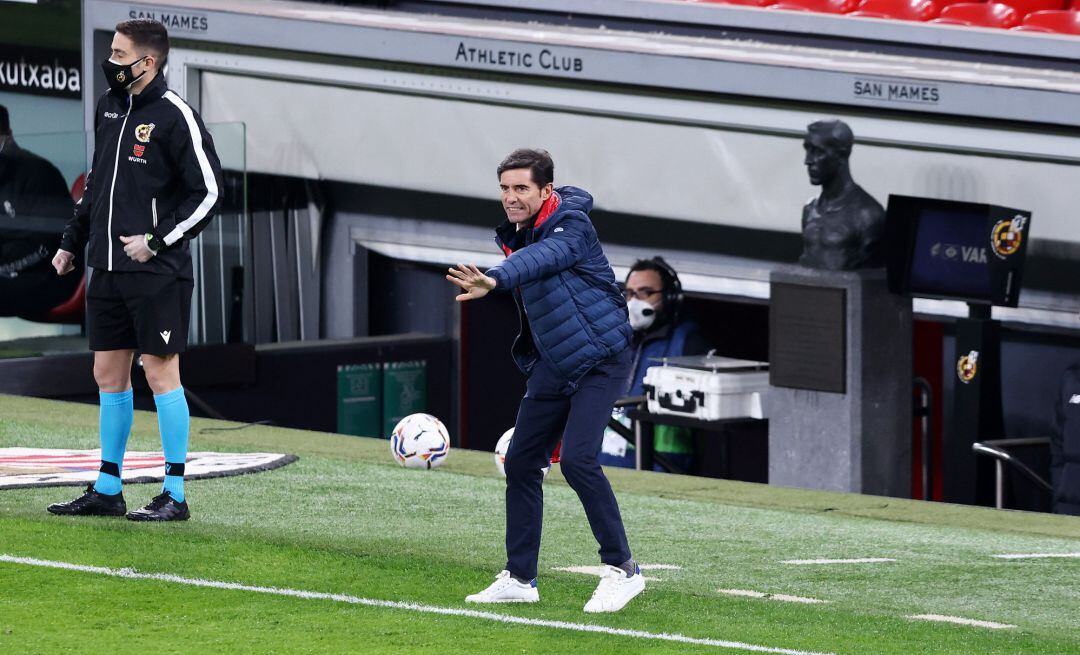 BILBAO, SPAIN - MARCH 07: Marcelino, Head Coach of Athletic Club reacts during the La Liga Santander match between Athletic Club and Granada CF at Estadio de San Mames on March 07, 2021 in Bilbao, Spain. Sporting stadiums around Spain remain under strict 