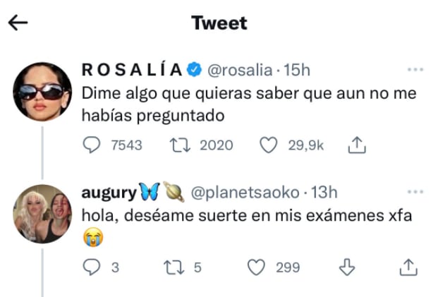 Rosalía y su respuesta a una usuaria en Twitter.