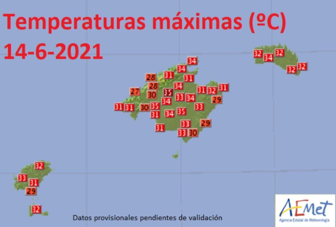 Balears va enregistrar aquest dilluns les màximes més altes del que portem de 2021.