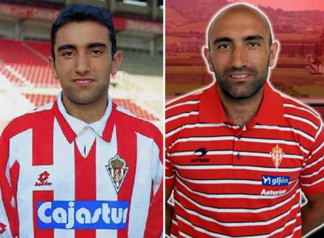 A la izquierda Abelardo en su época en el Sporting de Gijón, a la derecha, en una fotografía reciente como entrenador del Sporting B