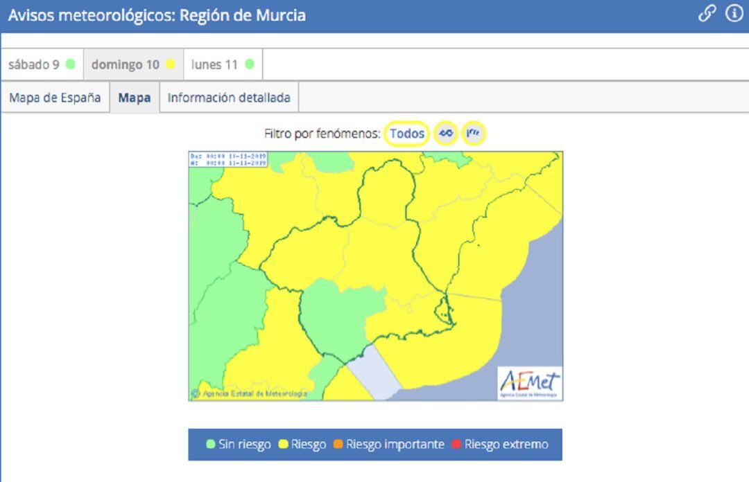 Aviso amarillo Región de Murcia (10-11-19)