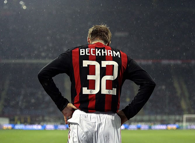 Beckham, en un partido con el Milán