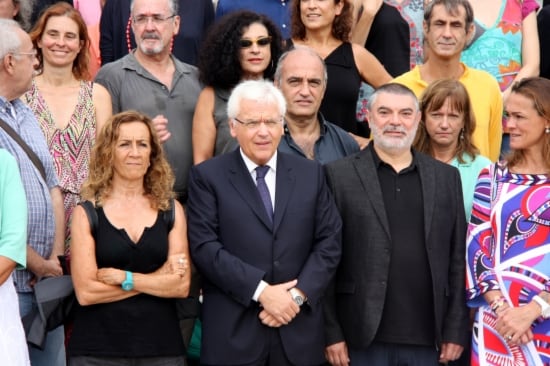 El conseller de Cultura, Ferran Mascarell, la directora teatral Carme Portacelli i el director del TNC, Xavier Albertí