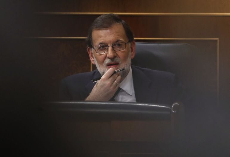 El presidente del Gobierno, Mariano Rajoy, durante el pleno del Congreso en el que compareció para dar cuenta de la situación en Cataluña