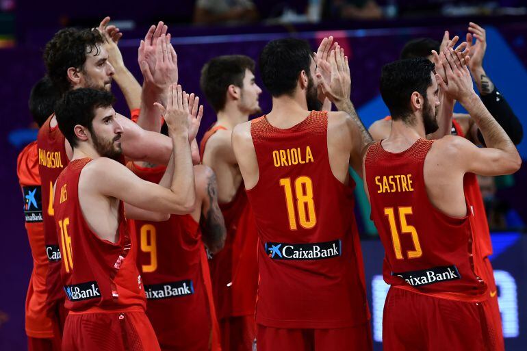 La selección española durante el partido contra Alemania en el Eurobasket.