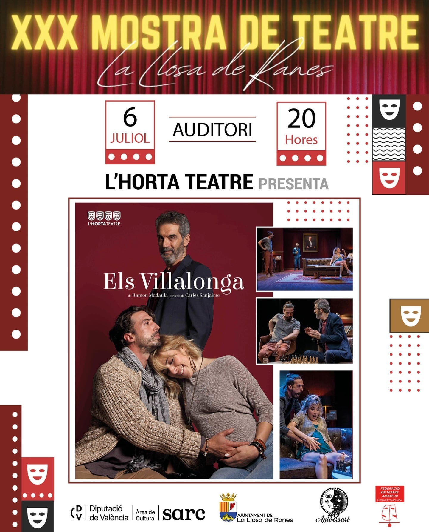 Cartel de la obra de teatro &quot;Els Vilallonga&quot; en la Llosa de Ranes