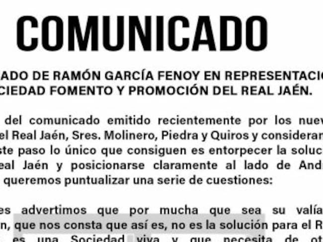 Parte 1 del comunicado enviado el 14 de junio.