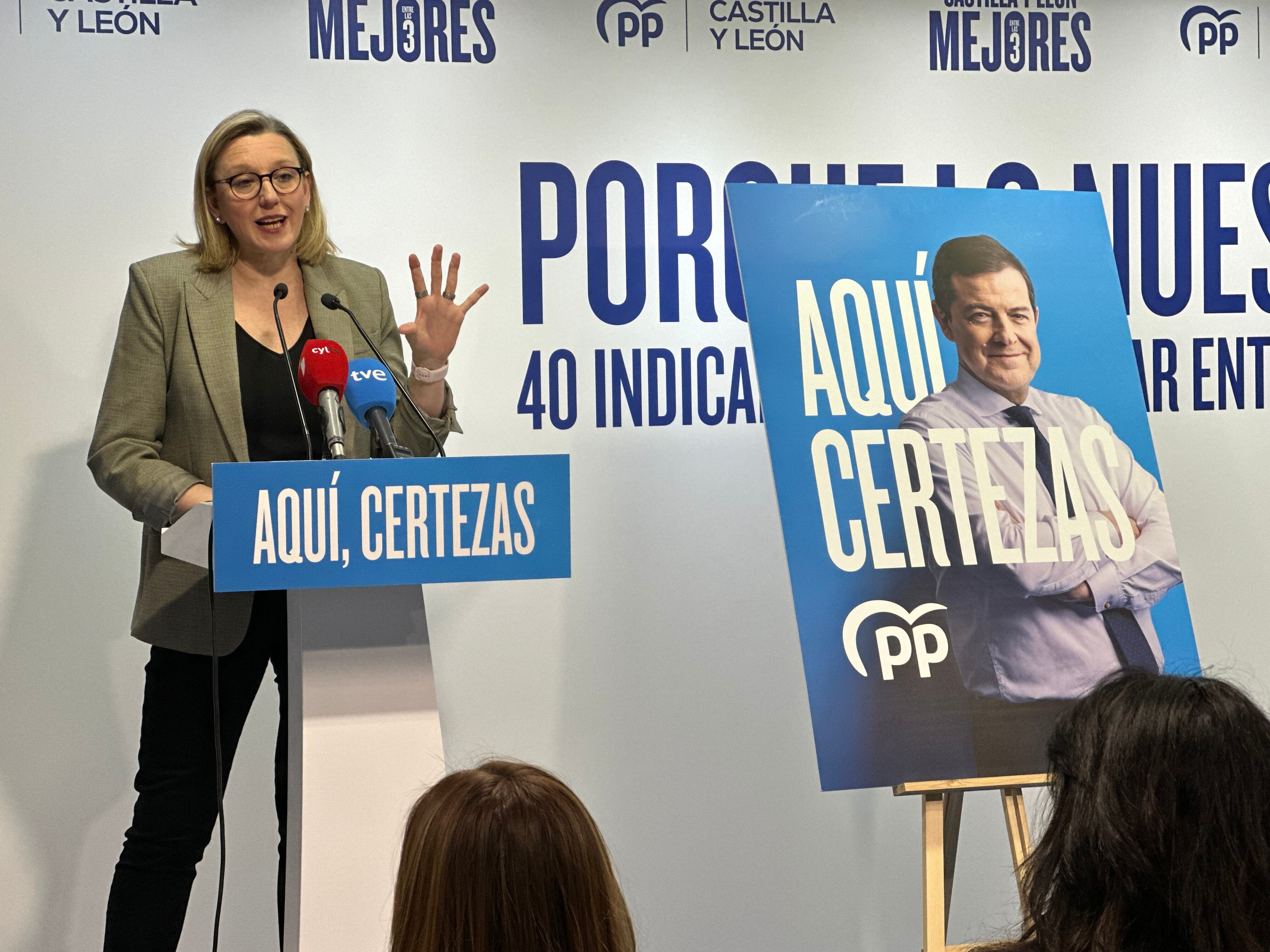 Isabel Blanco, jefa de campaña del PP Castilla y León, presenta el cartel electoral de las elecciones del 15 de marzo | Fuente: PP Castilla y León