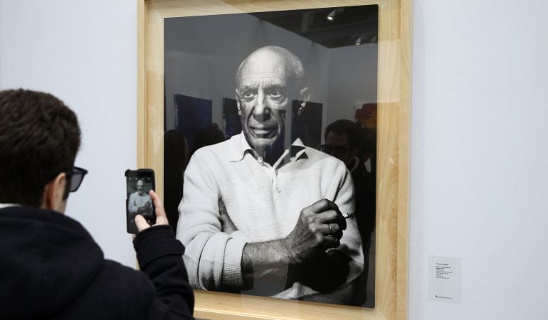 Un visitante hace una fotografía a una imagen de Picasso