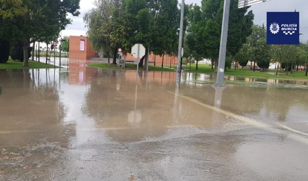 Calles encharcadas en el municipio de Murcia