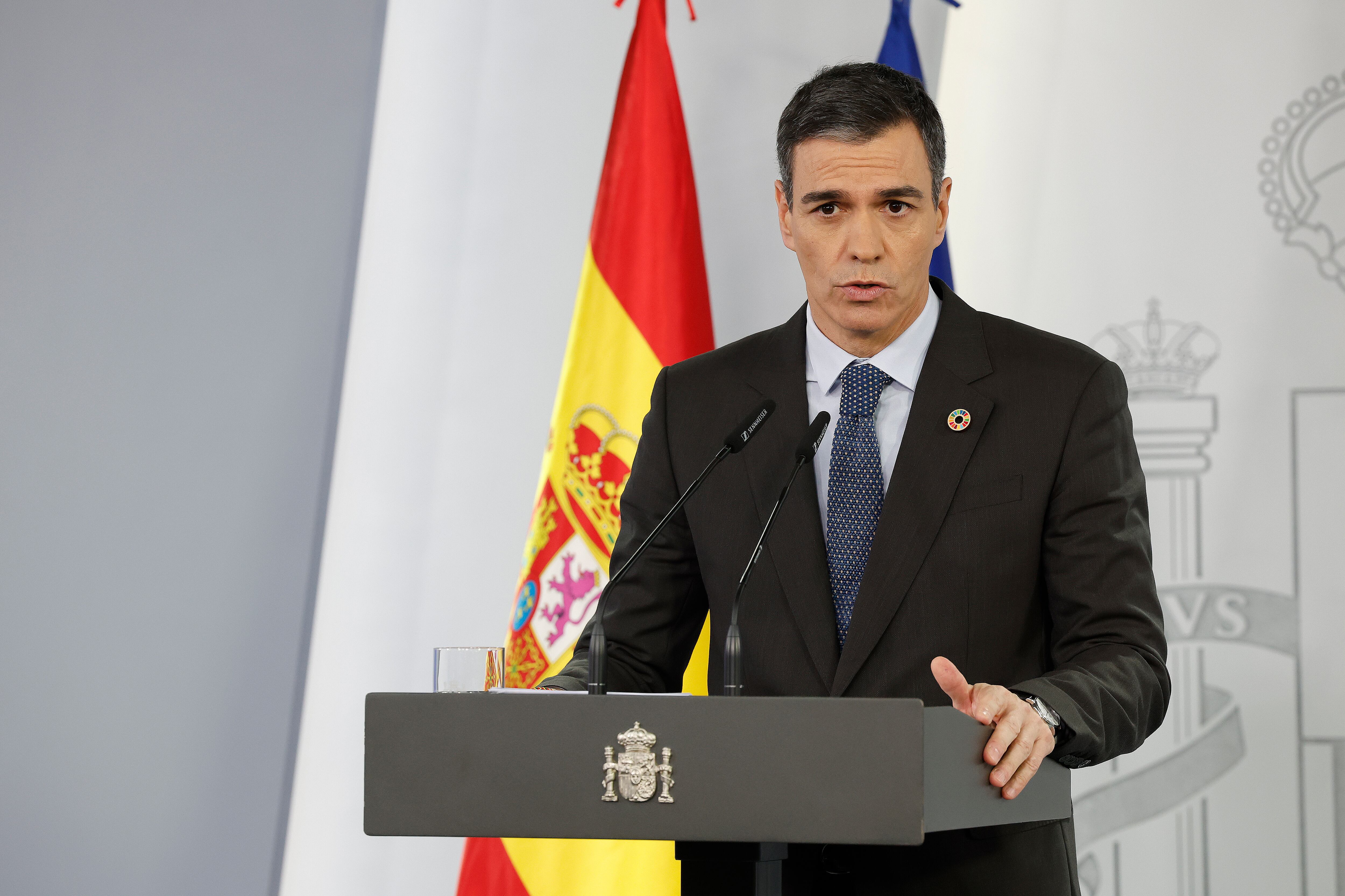 El president del Govern, Pedro Sánchez, durant la roda de premsa posterior al Consell de Ministres