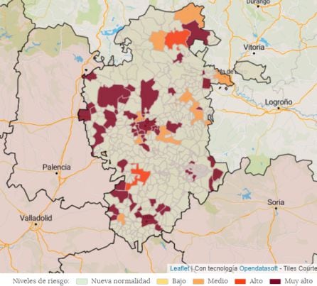 En el mapa de incidencia de la pandemia Aranda se encuentra en el nivel de riesgo más elevado