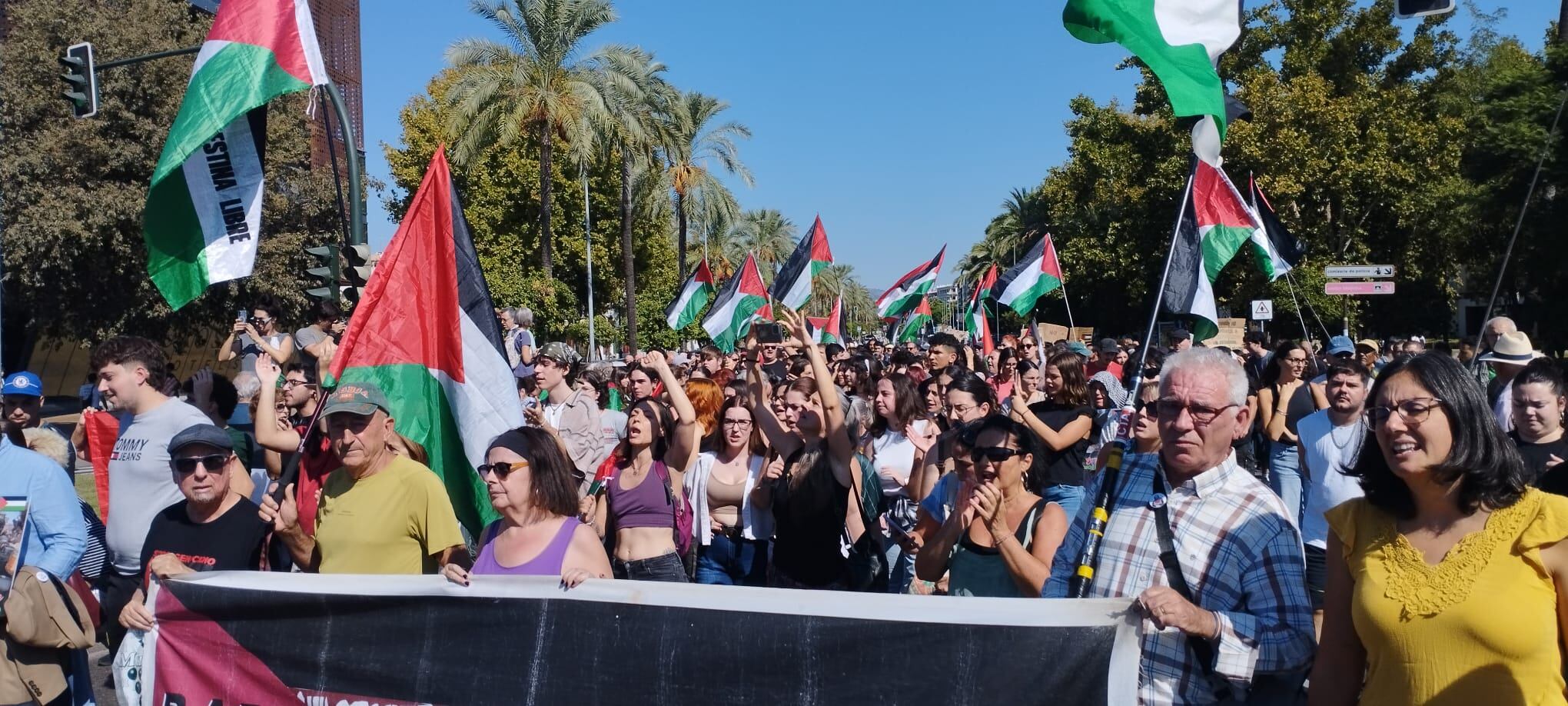 Numerosos manifestantes, convocados por los estudiantes, recorren el centro de Córdoba pidiendo el fin del genocidio en Gaza.