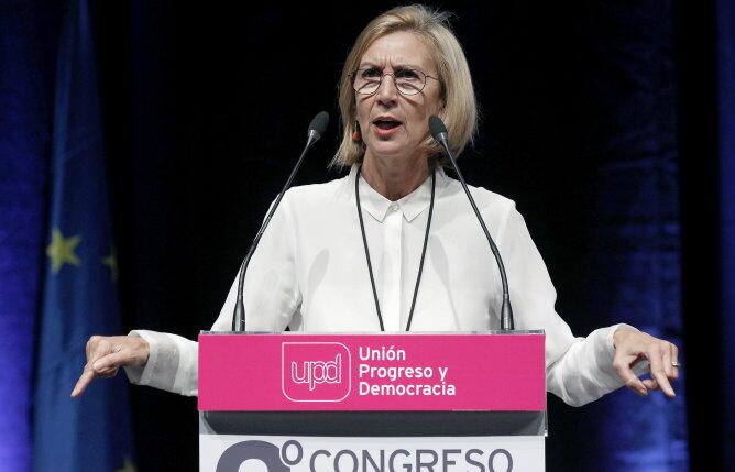 La portavoz de UPyD, Rosa Díez, durante su intervención en el segundo congreso nacional del partido en el que ha sido reelegida para dirigir la formación