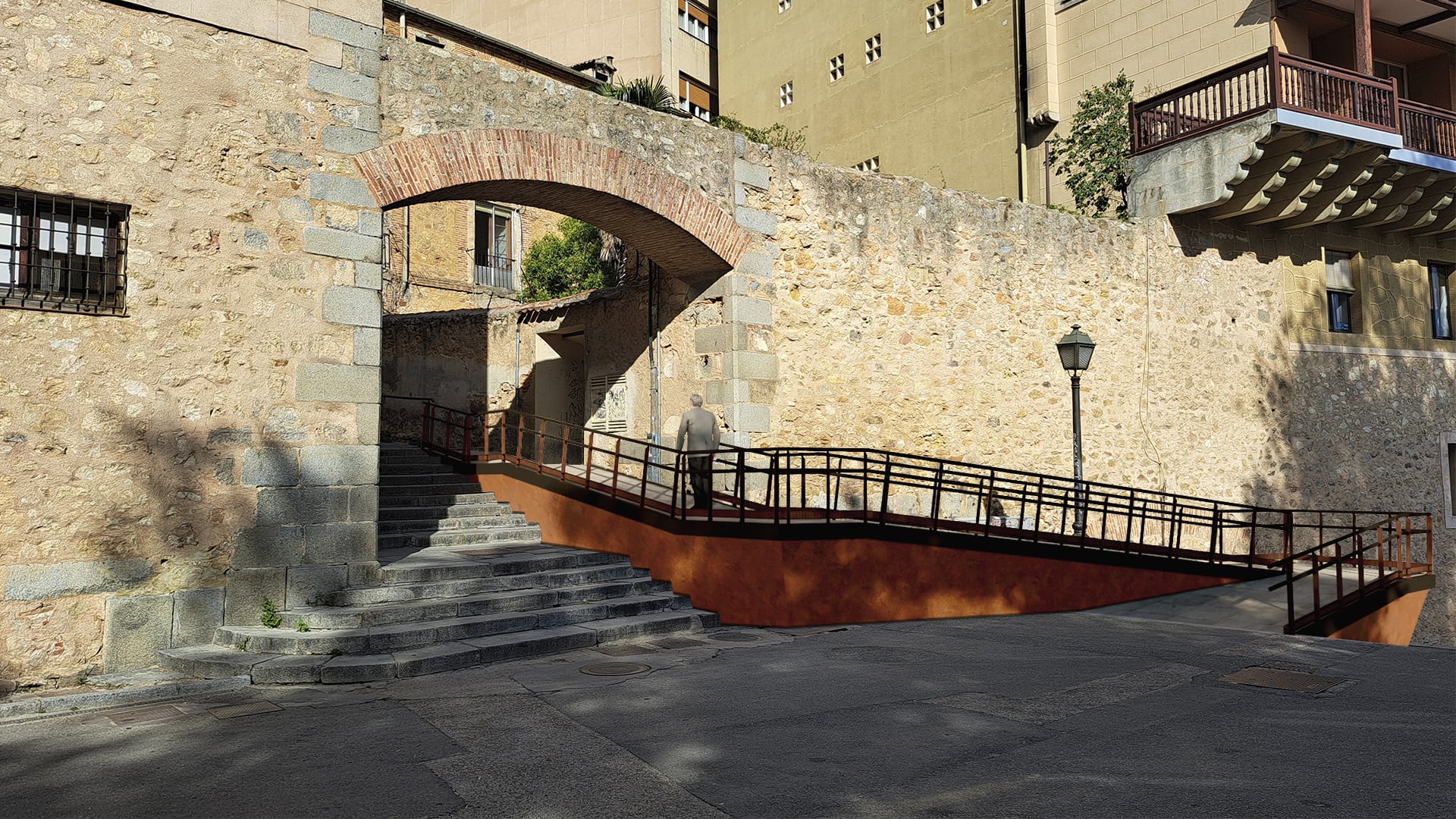Recreación de la rampa de la Puerta de la Luna que mejorará la accesibilidad del Paseo del Salón