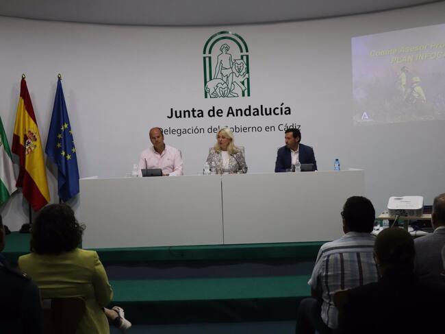 La delegada del Gobierno de la Junta de Andalucía en Cádiz, Mercedes Colombo, presidiendo el Comité Asesor del Plan Infoca en la provincia