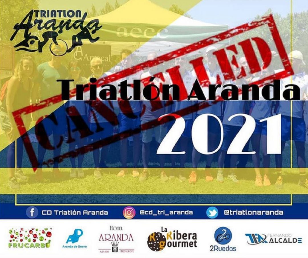 Cartel de la cancelación de la próxima edición del Triatlón Aranda.