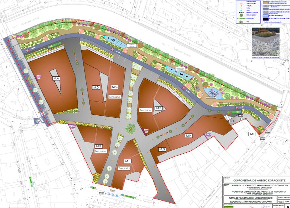 Plano del proyecto de urbanización de Korrokoitz.