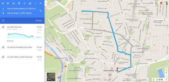 Trayecto planificado con Google Maps.