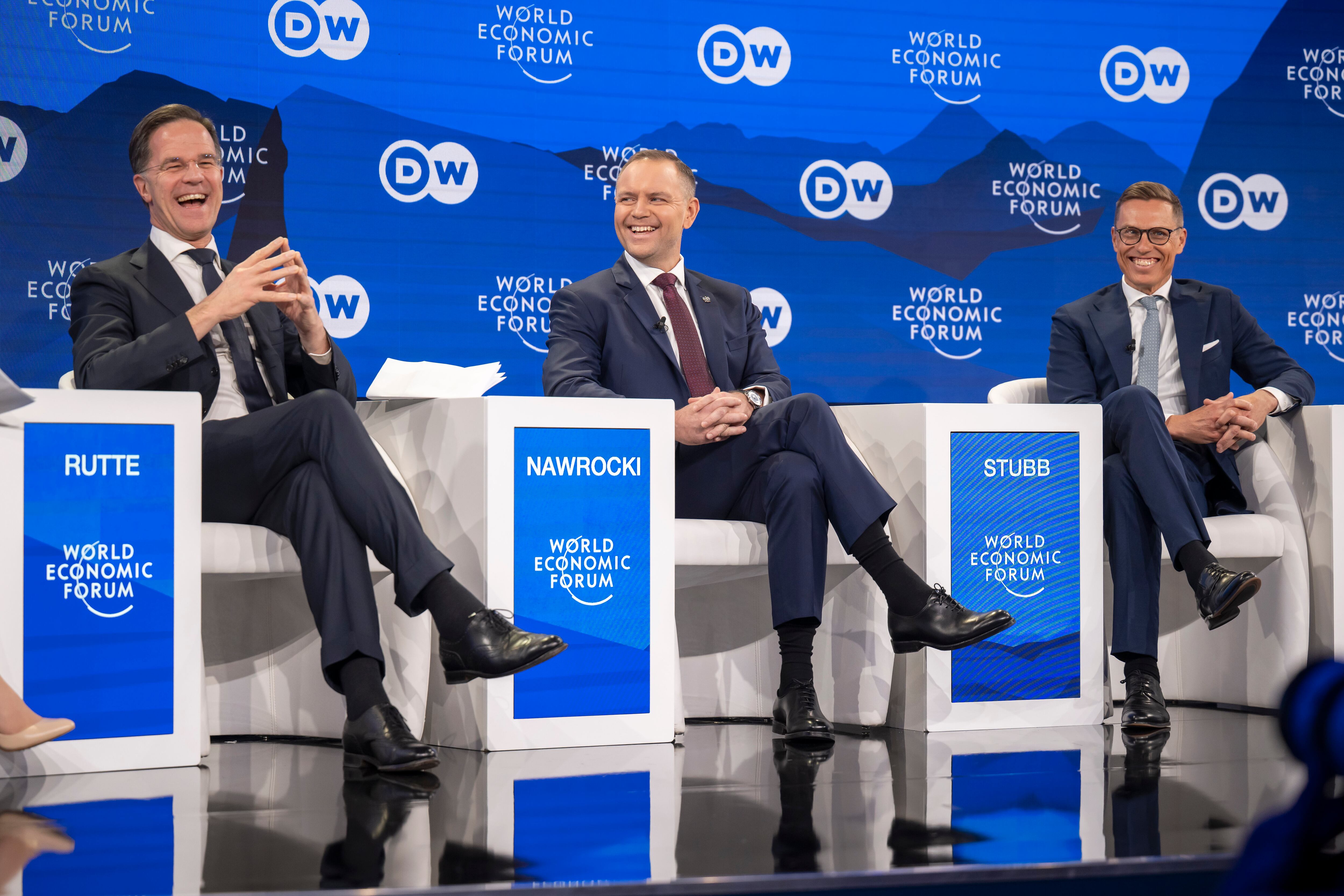 Mark Rutte junto al presidente de Polonia y al de Finlandia durante su intervención este miércoles en el Foro de Davos