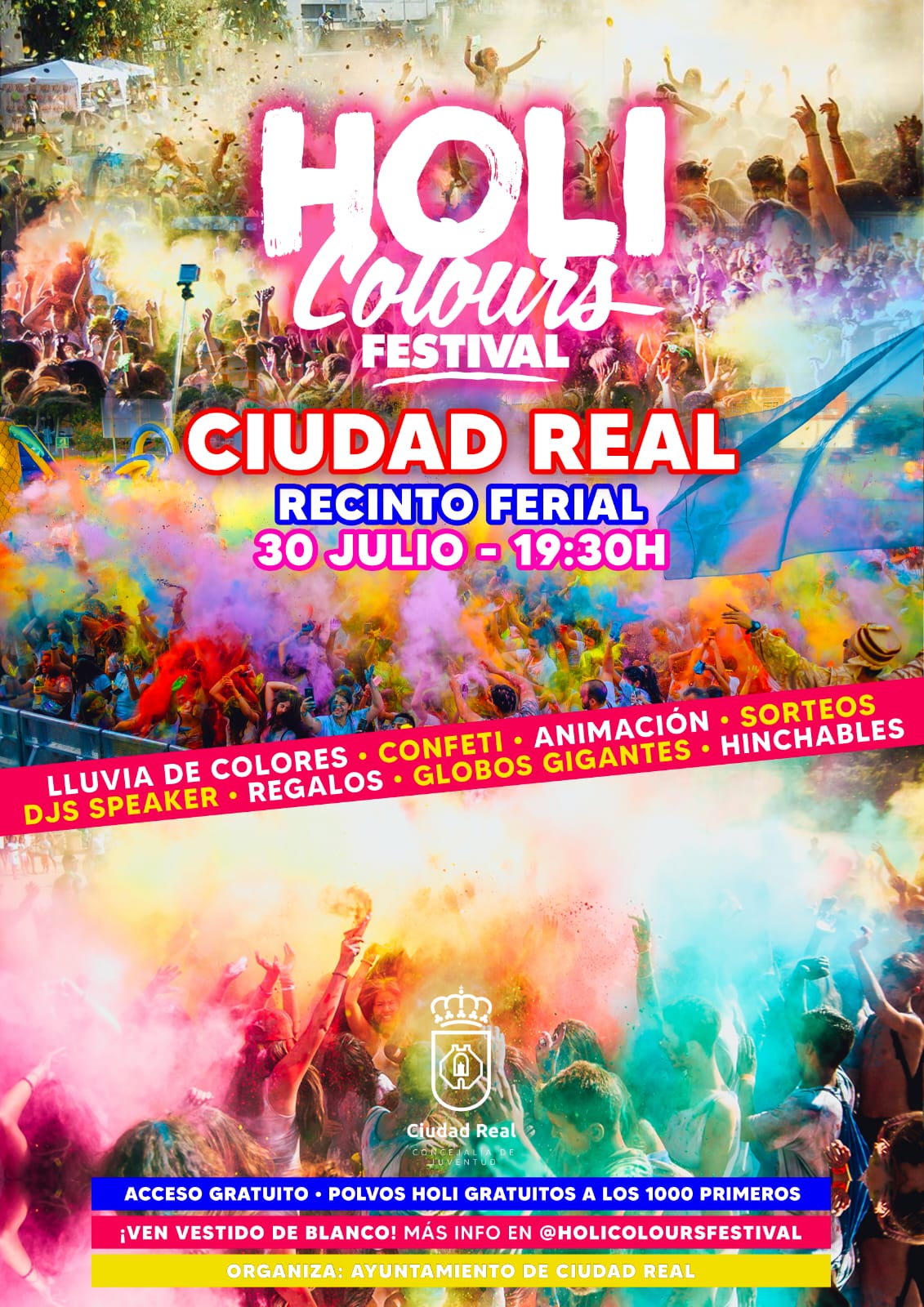 Cartel informativo del &quot;Holi Colours Festival&quot;, que se celebrará el próximo 30 de julio en el Recinto Ferial de Ciudad Real.