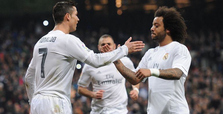 Cristiano Ronaldo celebra un gol con el brasileño Marcelo.