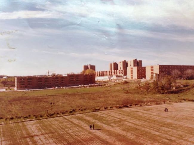 Vista de los primeros bloques de viviendas construidos en el barrio de Los Manantiales.