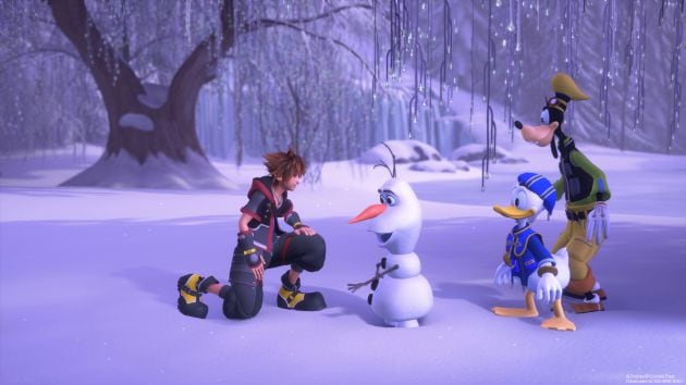 Los tres protagonistas en el mundo de Frozen