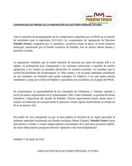 Este es el comunicado de la agrupación independiente donde explica sus motivos.