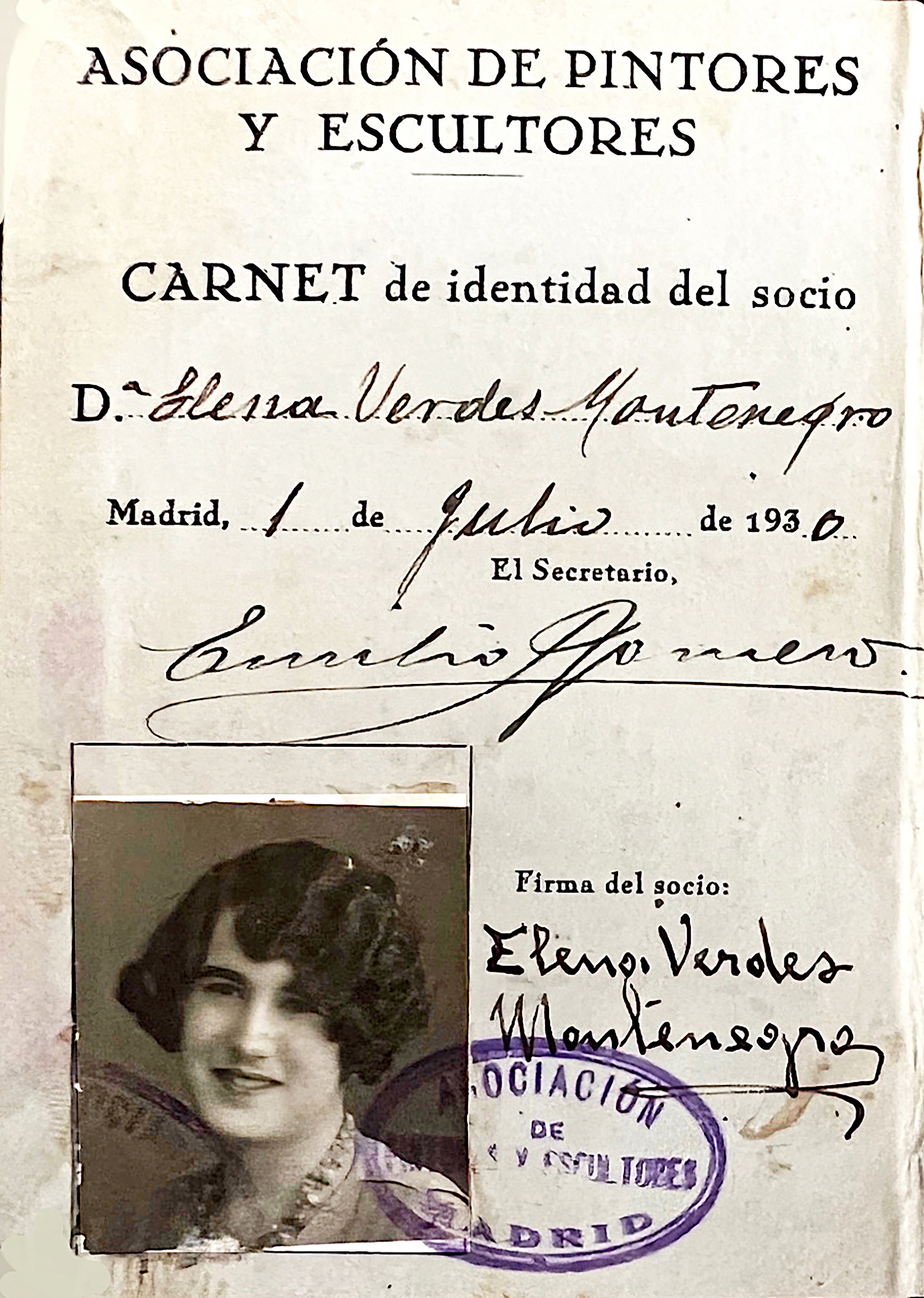 Carnet profesional de la pintora alicantina