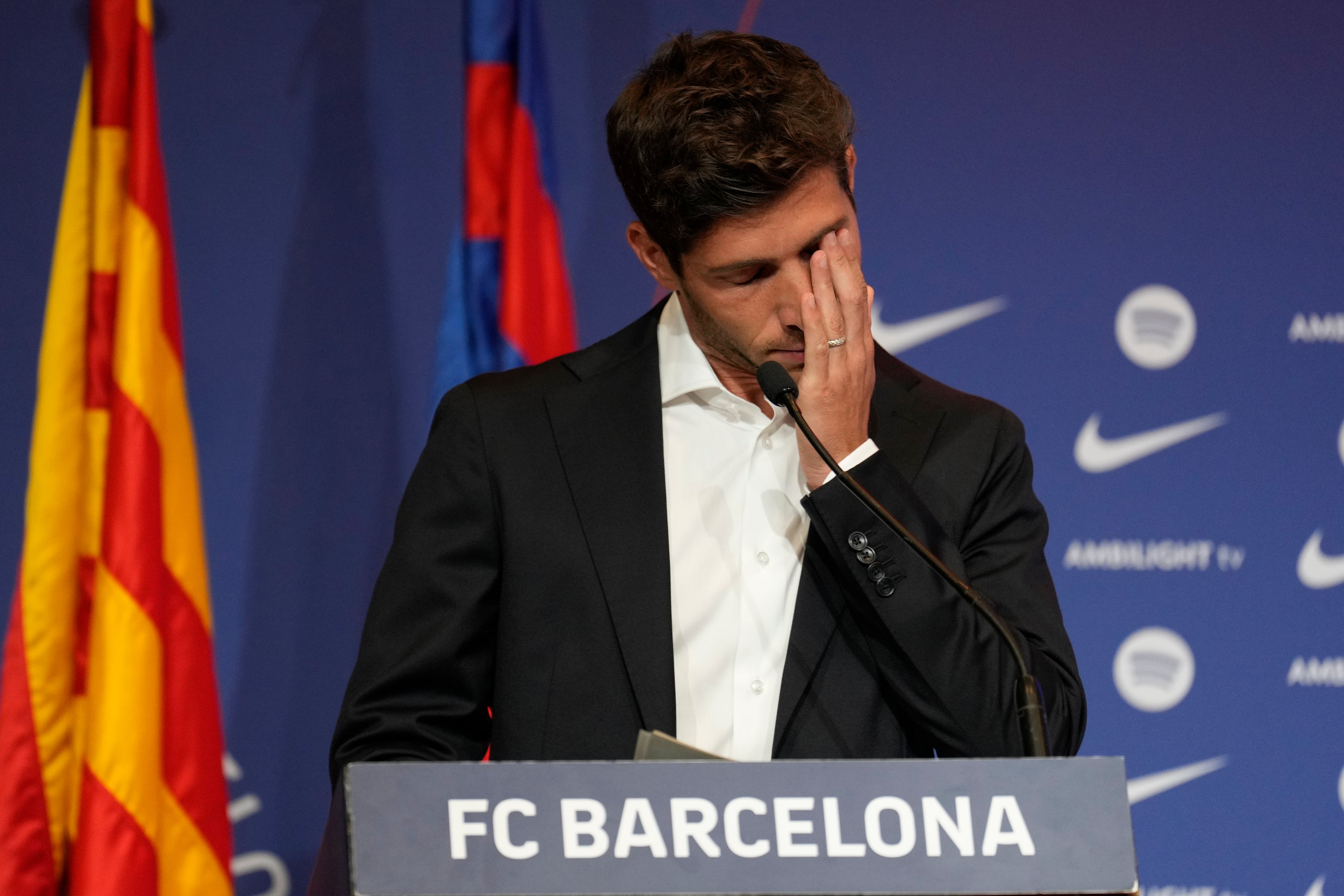 Sergi Roberto Durante el acto de despedida como jugador del FC Barcelona tras dieciocho años en el club catalan. EFE/Alejandro García